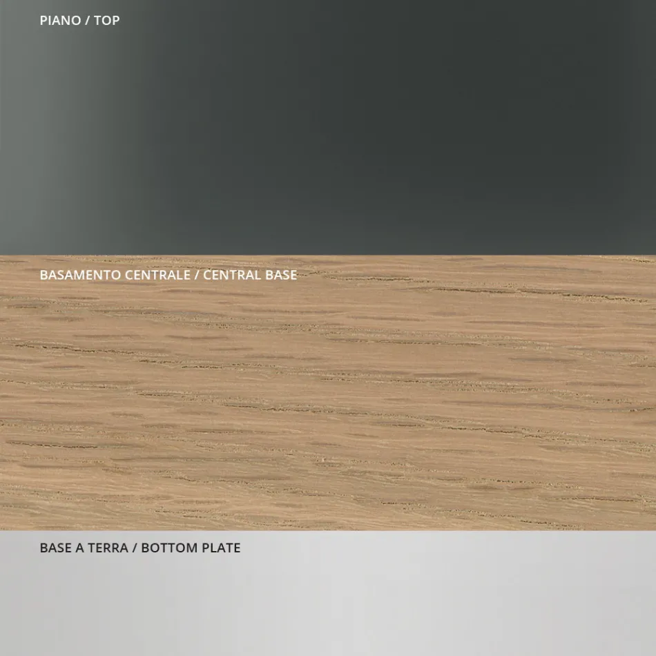 Eettafel met vierkant glazen blad en houten onderstel Made in Italy - Kuadro Viadurini