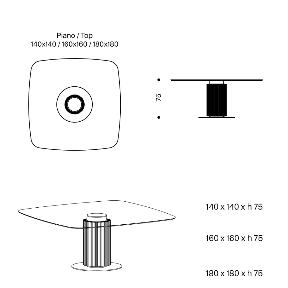 Eettafel met vierkant glazen blad en houten onderstel Made in Italy - Kuadro Viadurini