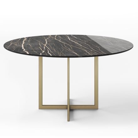 Eettafel met rond blad in porseleinen aardewerk Made in Italy - Emilio Viadurini