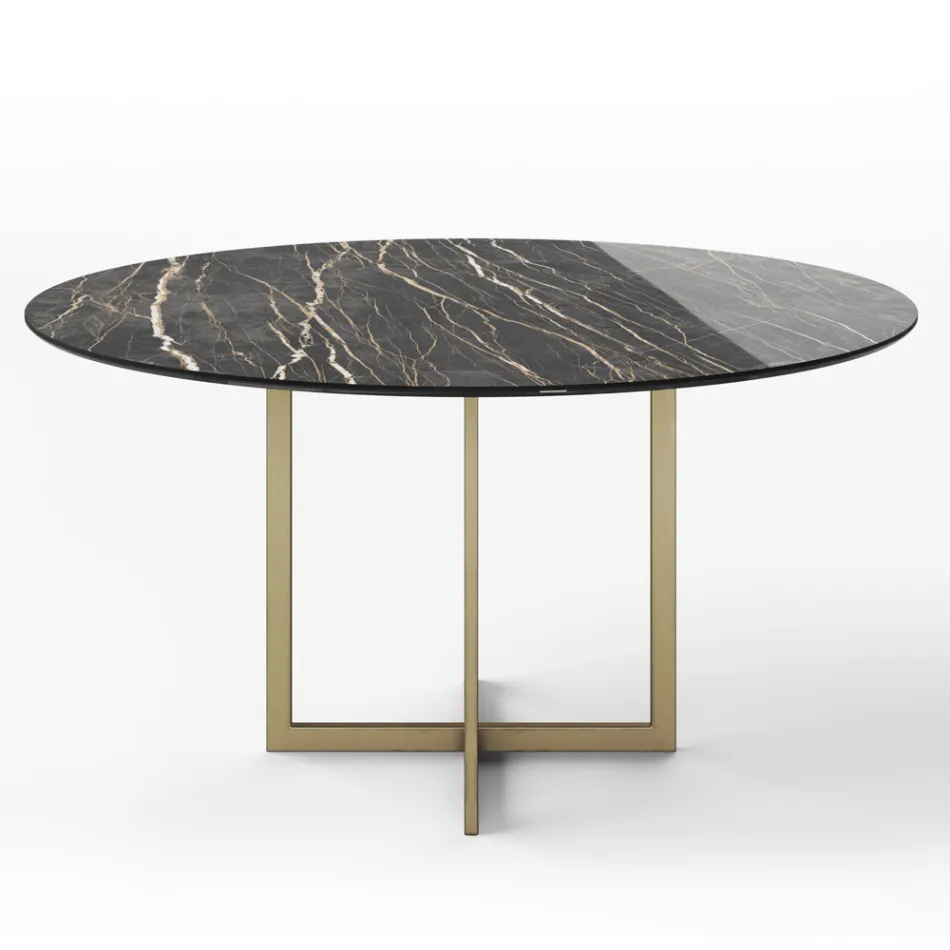 Eettafel met rond blad in porseleinen aardewerk Made in Italy - Emilio Viadurini