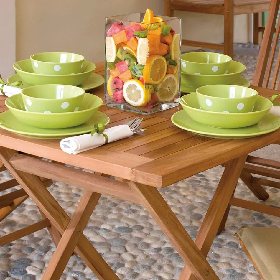 Vierkante Tuintafel 80x80 cm Gemaakt van Teakhout - Amico Viadurini