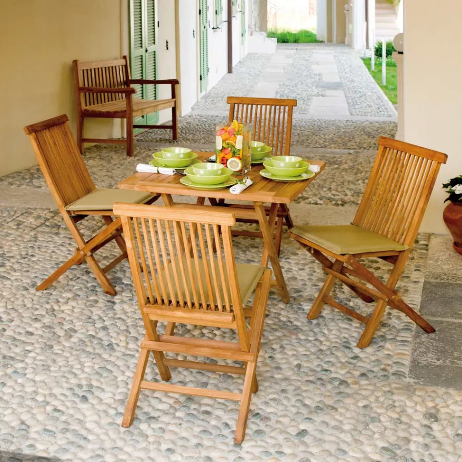 Vierkante Tuintafel 80x80 cm Gemaakt van Teakhout - Amico Viadurini