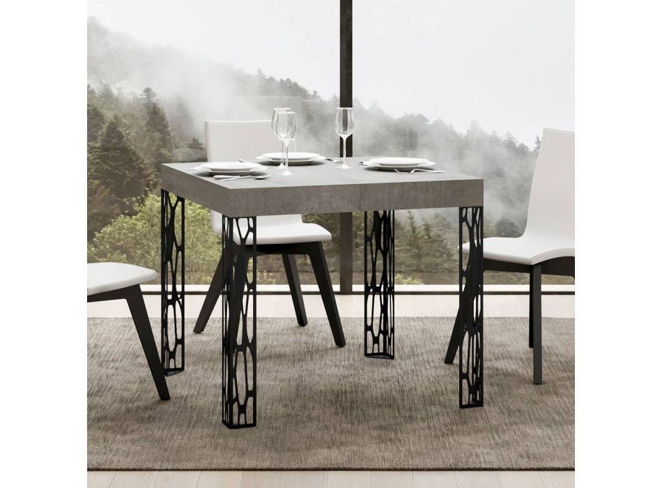 Vierkante tafel uitschuifbaar tot 246 cm in hout en ijzer Made in Italy - Fiume Viadurini