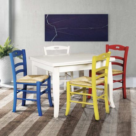 Uitschuifbare vierkante tafel en 4 gekleurde stoelen Made in Italy - koraal Viadurini