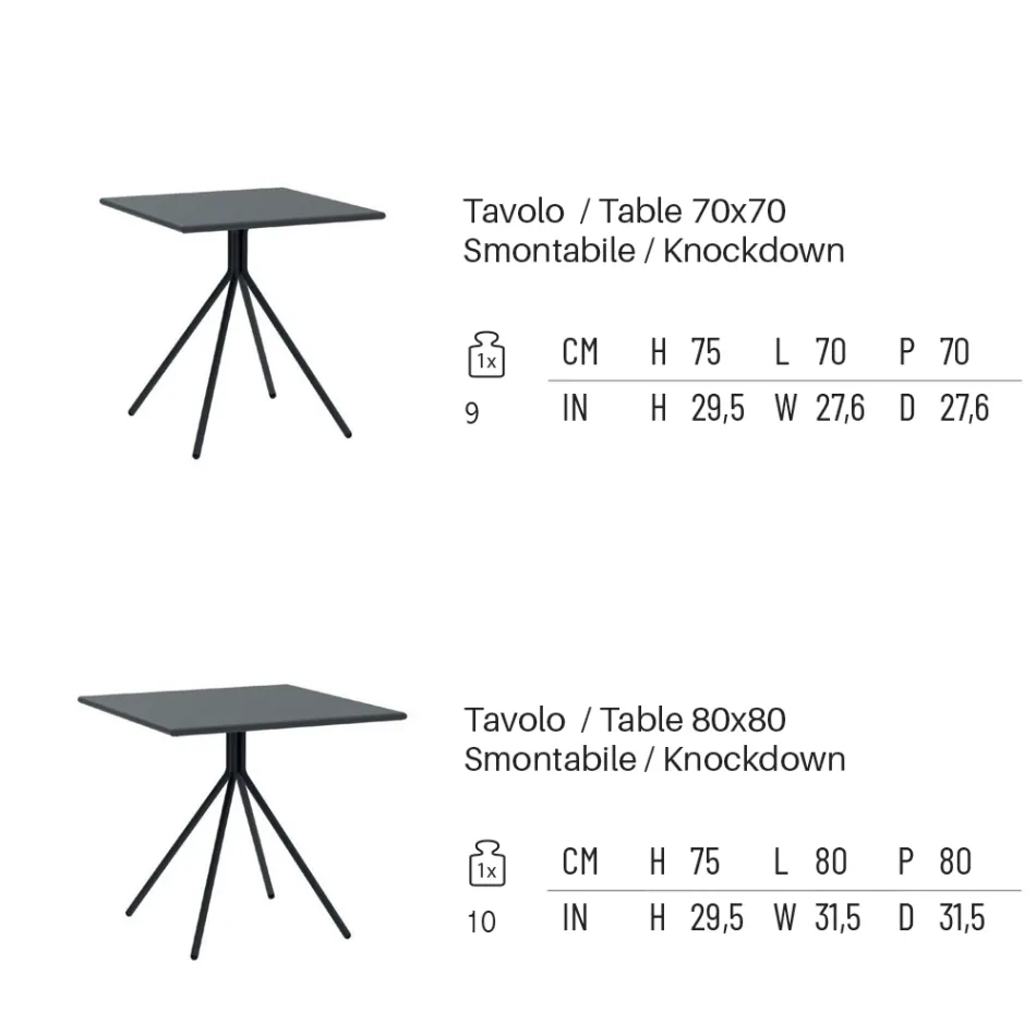 Vierkante buitentafel in gegalvaniseerd staal Made in Italy - Ralph Viadurini