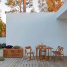 Vierkante tuintafel van acaciahout met 4 klapstoelen - salie Viadurini