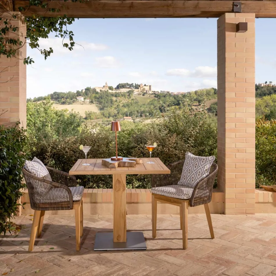 Vierkante buitentafel in teak en metaal - Marie Viadurini