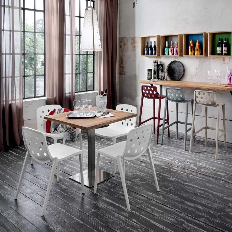 Vierkante tafel in HPL gesatineerd roestvrij staal metaal Made in Italy - Lens Viadurini