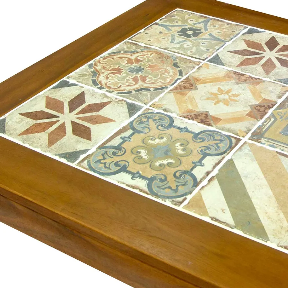 Vierkante tafel van acaciahout en keramisch blad - Technisch Viadurini