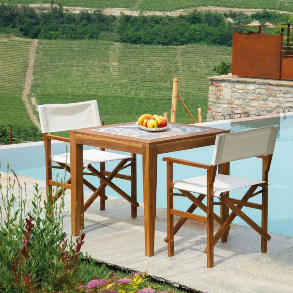 Vierkante tafel van acaciahout en keramisch blad - Technisch Viadurini