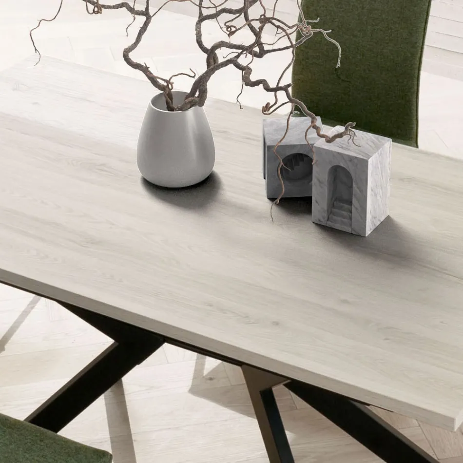 Rechthoekige tafel uitschuifbaar tot 260 of 300 cm in HPL en metaal - Charmy Viadurini