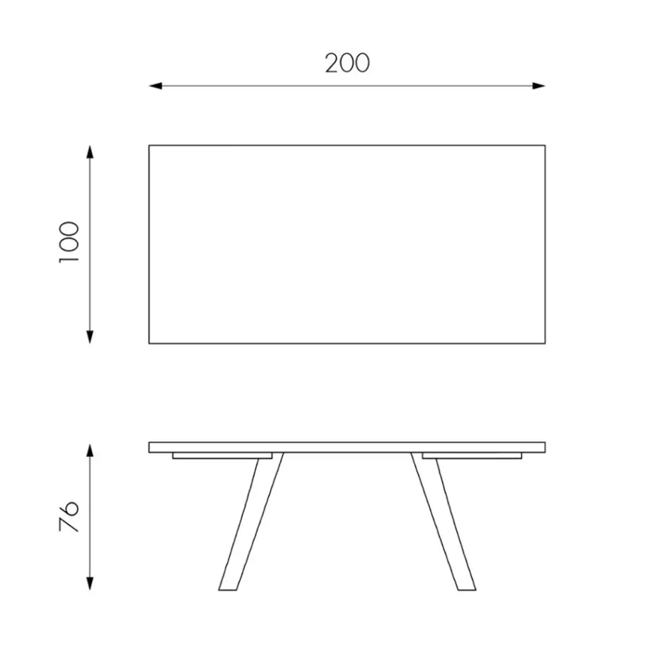 Rechthoekige tafel met eiken fineerblad en aluminium onderstel - Logan Viadurini