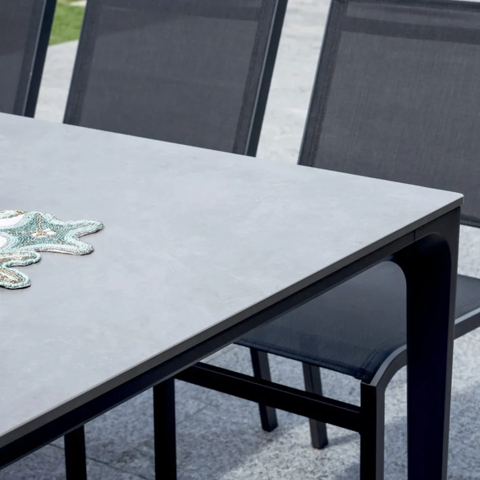 Rechthoekige tuintafel van aluminium en steengoed - Lunara Viadurini