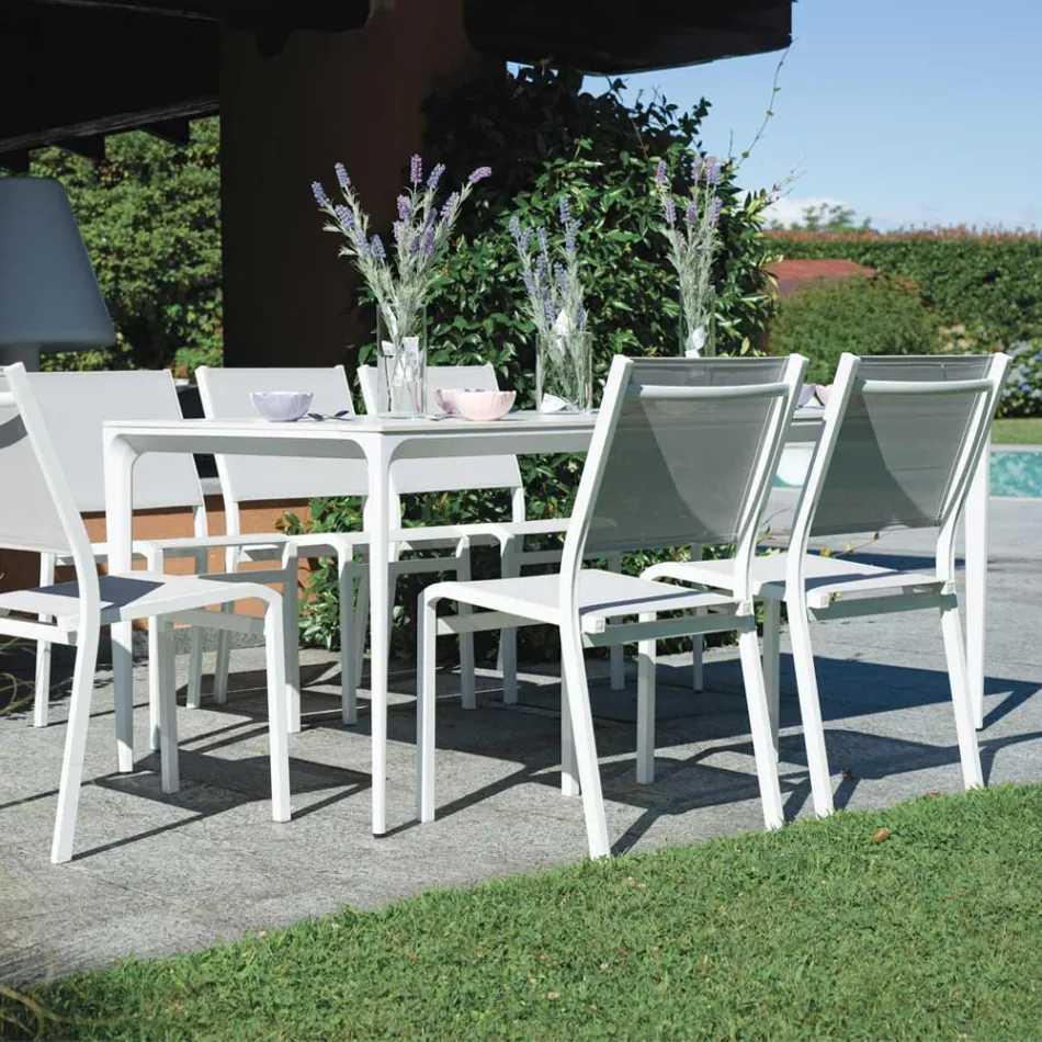 Rechthoekige tuintafel van aluminium en steengoed - Lunara Viadurini