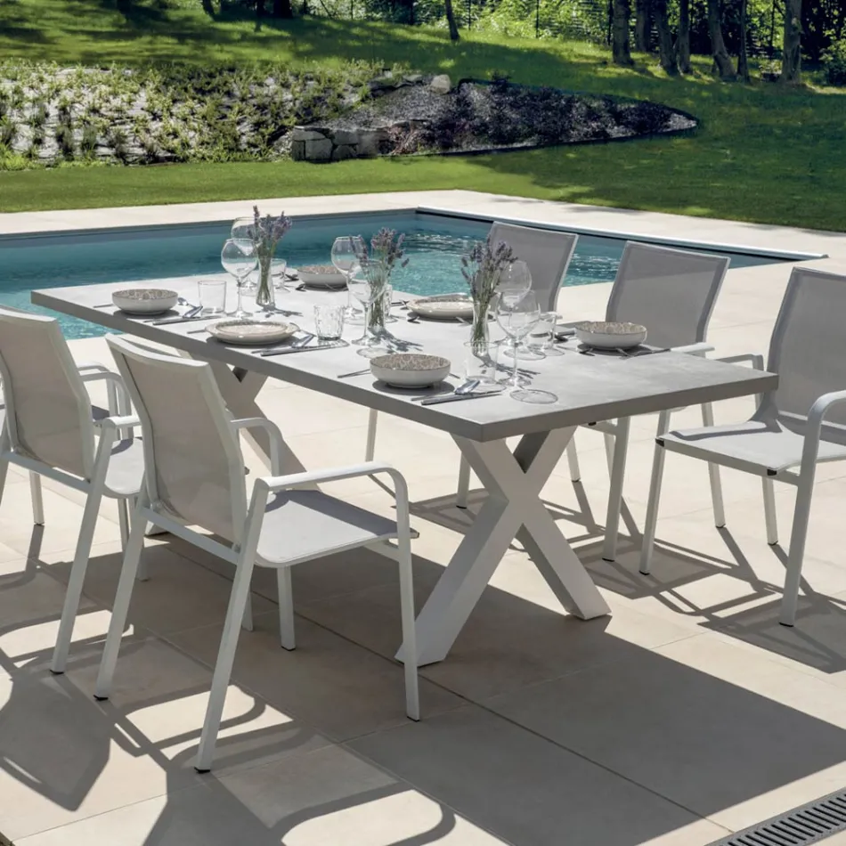 Rechthoekige tuintafel van aluminium en grijze hars - Nuvia Viadurini