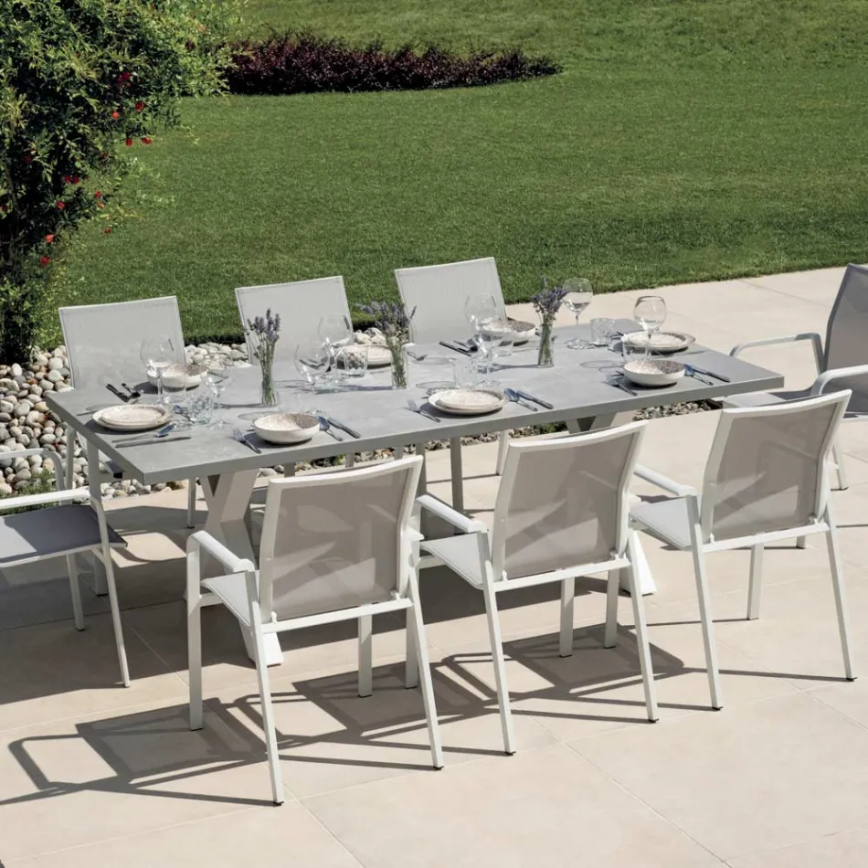 Rechthoekige tuintafel van aluminium en grijze hars - Nuvia Viadurini