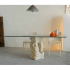 Rechthoekige stenen tafel met Ascanio design-glazen blad Viadurini