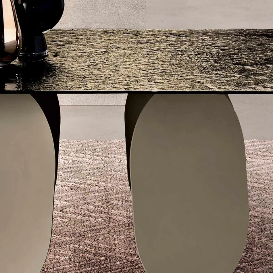 Rechthoekige tafel van gehamerd glas met verzilverde achterkant, gemaakt in Italië - Almo Viadurini