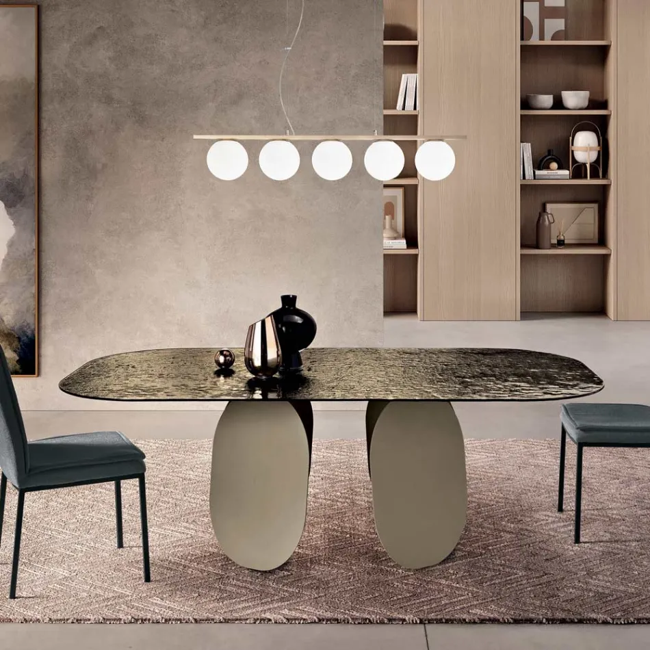 Rechthoekige tafel van gehamerd glas met verzilverde achterkant, gemaakt in Italië - Almo Viadurini