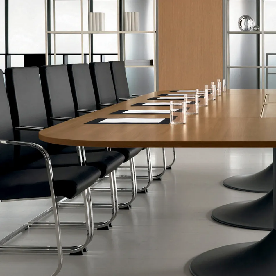 Vergadertafel in gevormd natuurlijk notenhout melamine - Gaelle Viadurini