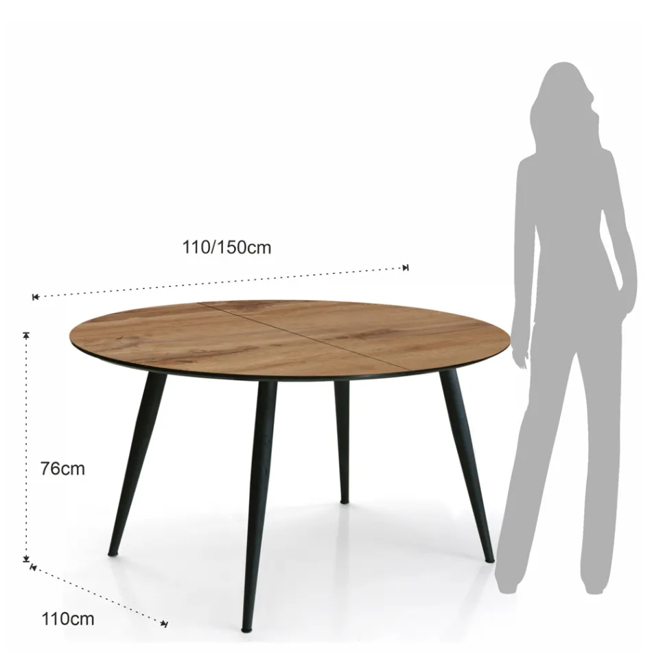 Ronde tafel uitschuifbaar tot 150 cm Lichte walnootafwerking - Capone Viadurini