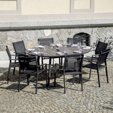 Uitschuifbare ronde tafel in antraciet aluminium (170 cm) - Rivara Viadurini