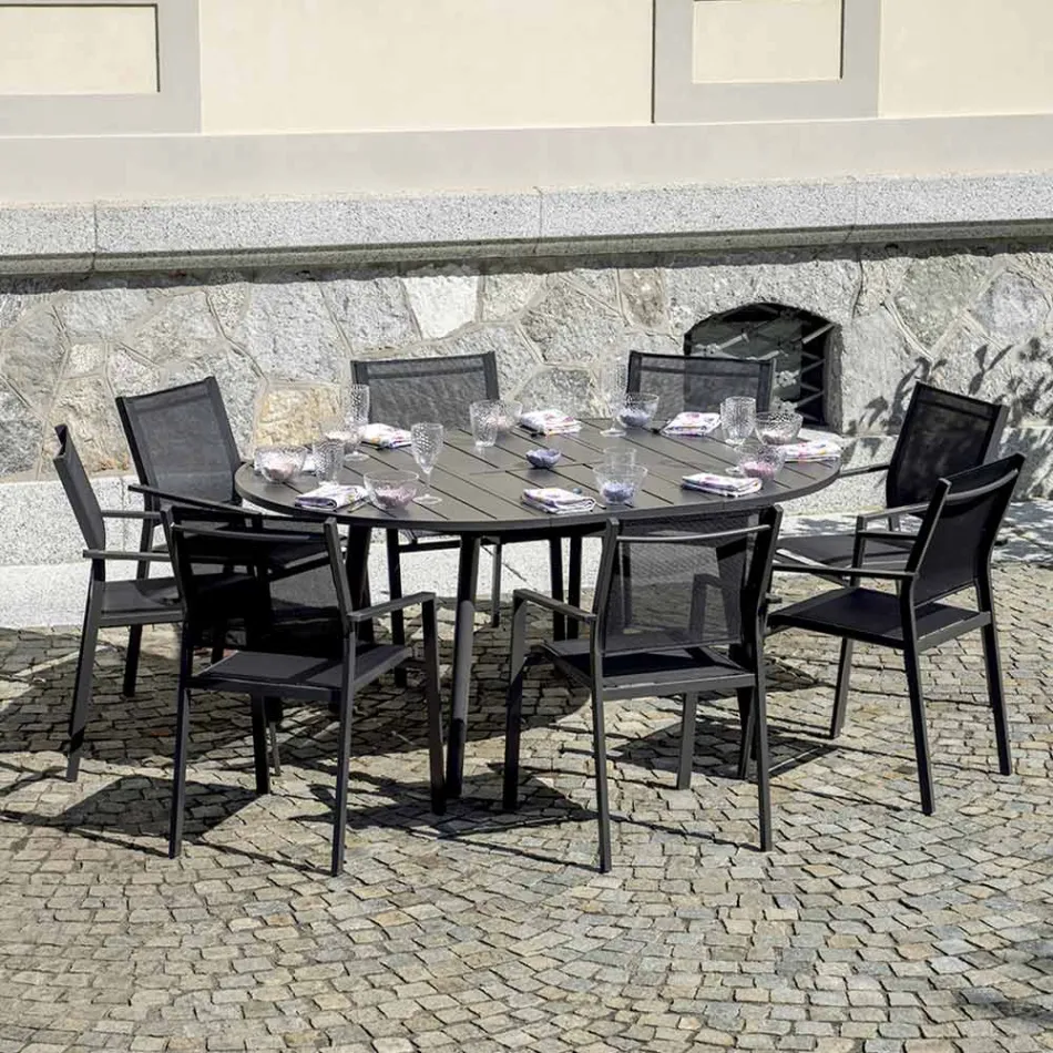 Uitschuifbare ronde tafel in antraciet aluminium (170 cm) - Rivara Viadurini