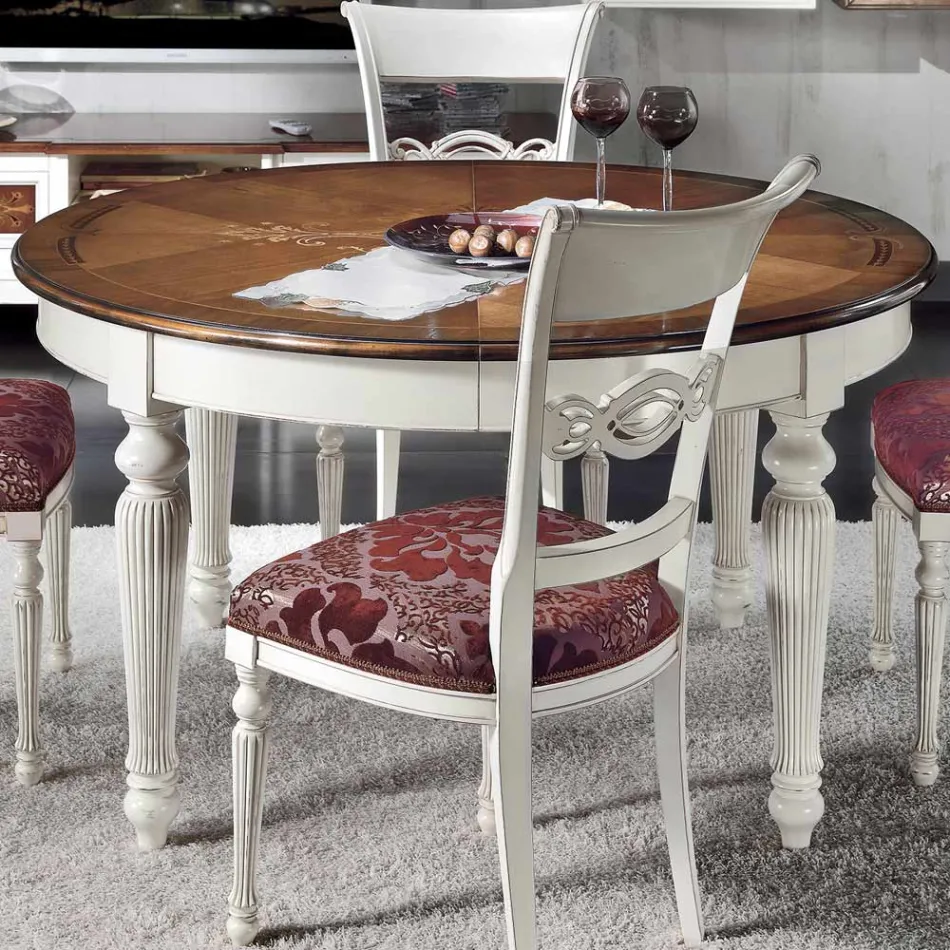 Uitschuifbare ronde tafel met inleg en 4 stoelen Made in Italy - Alite Viadurini