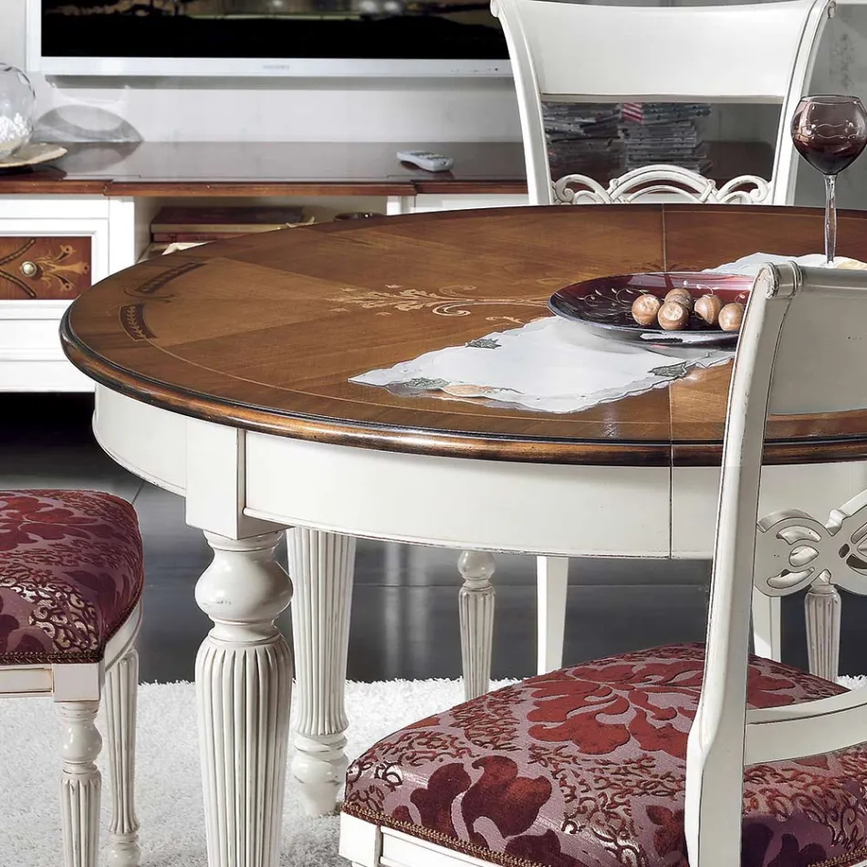 Uitschuifbare ronde tafel met inleg en 4 stoelen Made in Italy - Alite Viadurini