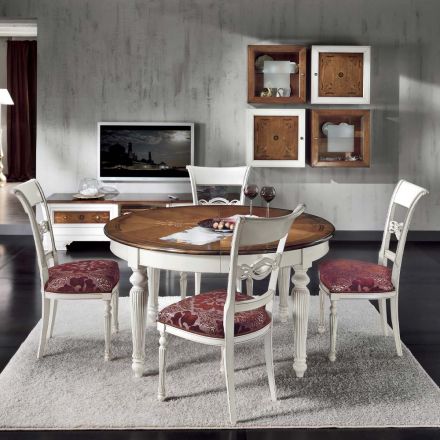 Uitschuifbare ronde tafel met inleg en 4 stoelen Made in Italy - Alite Viadurini
