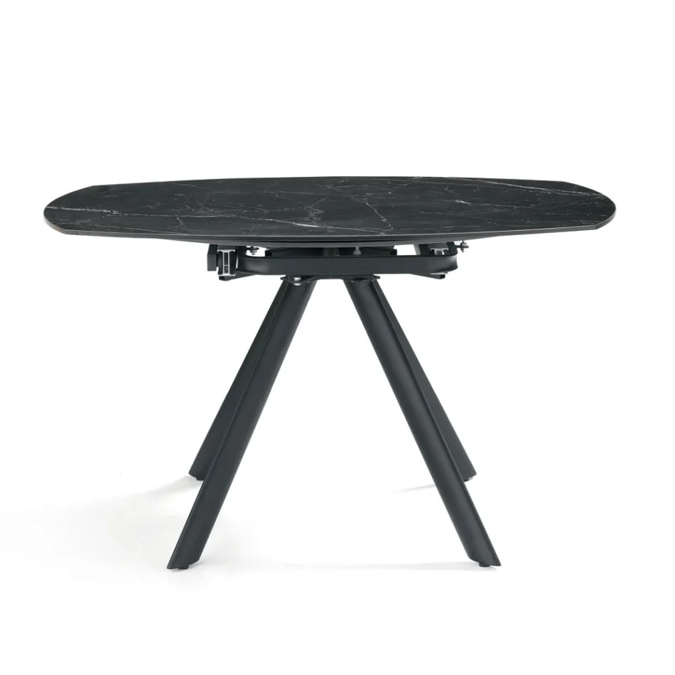 Uitschuifbare ronde tafel van gesinterd steen met marmerlook - Portico Viadurini