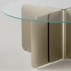 Ronde tafel met extra helder glazen blad en champagne onderstel - Piacere Viadurini