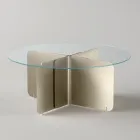 Ronde tafel met extra helder glazen blad en champagne onderstel - Piacere Viadurini