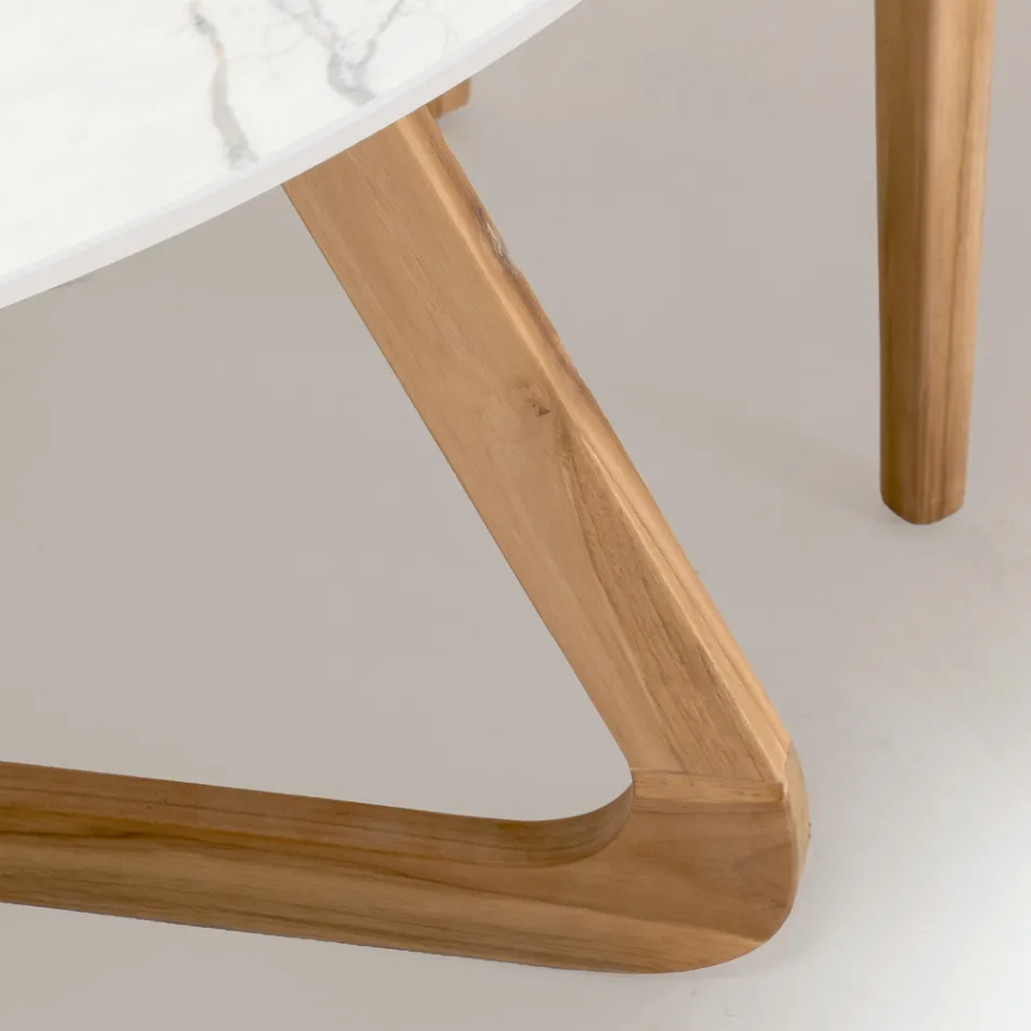 Ronde buitentafel in Calacatta Oro keramiek Made in Italy - Pegaso Viadurini