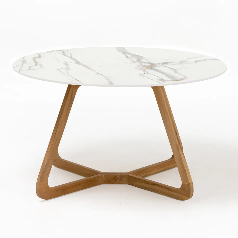 Ronde buitentafel in Calacatta Oro keramiek Made in Italy - Pegaso Viadurini