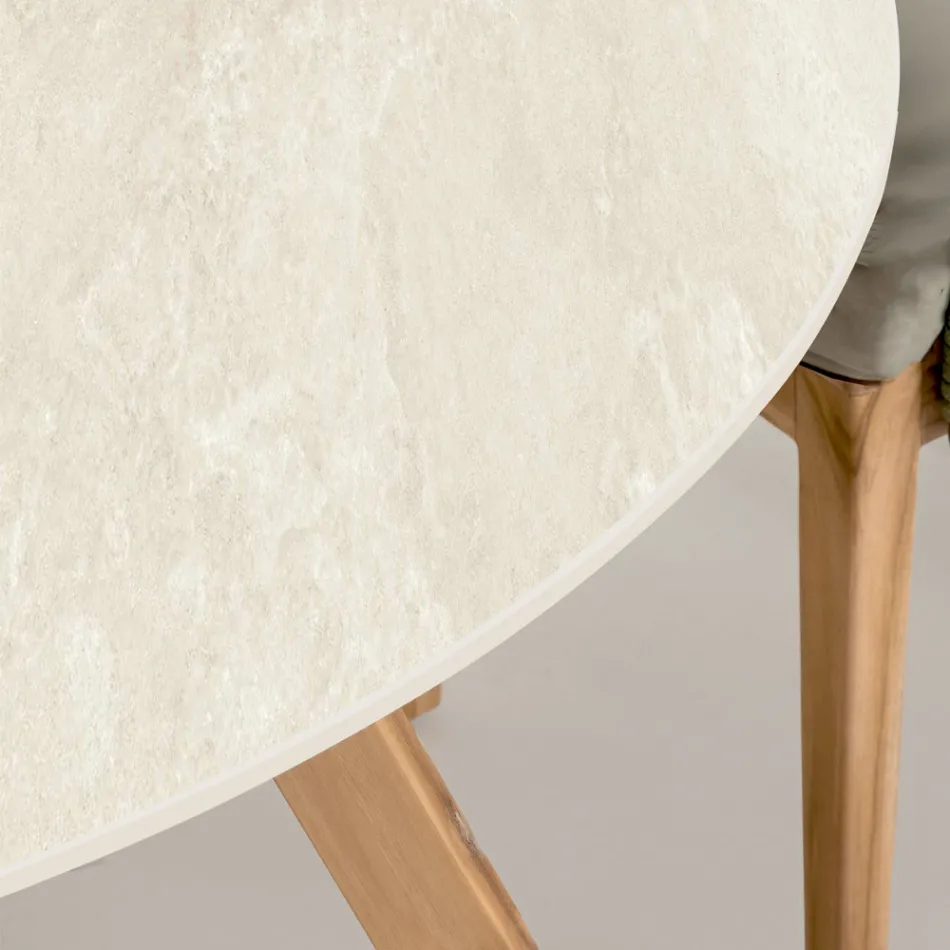 Ronde buitentafel in Chianca-keramiek van Ostuni Made in Italy - Pegaso Viadurini