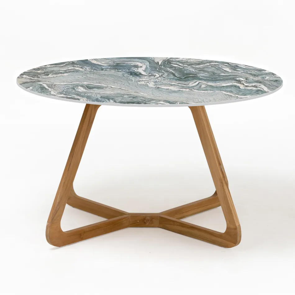 Ronde buitentafel in iconisch Ciprus-keramiek Made in Italy - Pegaso Viadurini