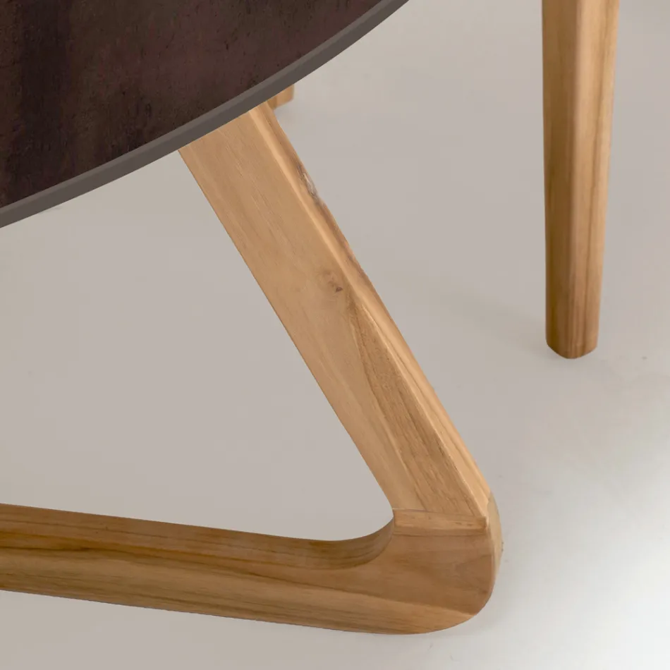 Ronde buitentafel van metaal Corten-keramiek Made in Italy - Pegaso Viadurini