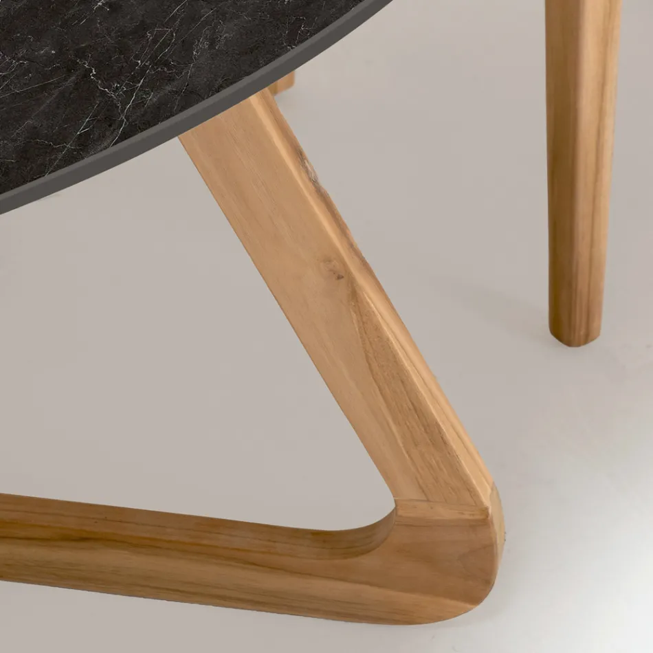 Ronde buitentafel in zwart Marquinia-keramiek Made in Italy - Pegaso Viadurini