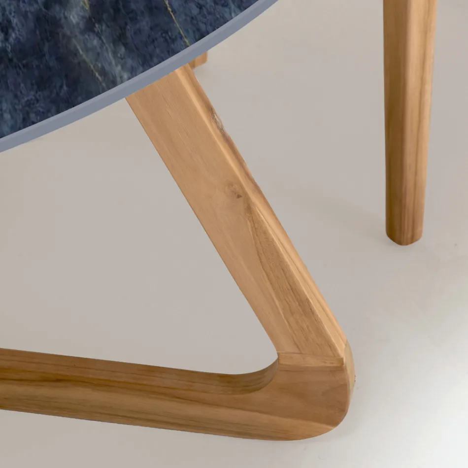 Ronde buitentafel in oceaanblauw keramiek Made in Italy - Pegaso Viadurini