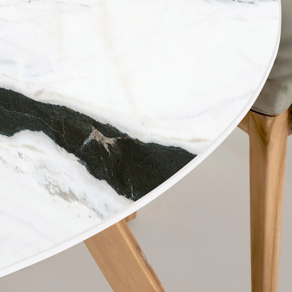 Ronde buitentafel in Panda wit keramiek Made in Italy - Pegaso Viadurini