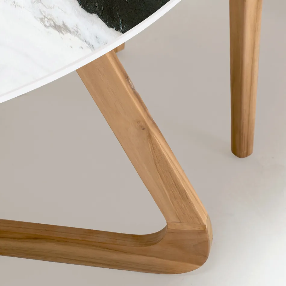 Ronde buitentafel in Panda wit keramiek Made in Italy - Pegaso Viadurini