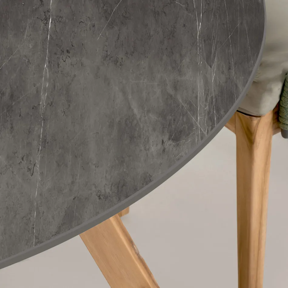 Ronde buitentafel in grijs steenkeramiek Made in Italy - Pegaso Viadurini