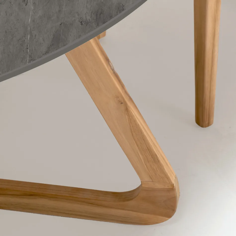 Ronde buitentafel in grijs steenkeramiek Made in Italy - Pegaso Viadurini