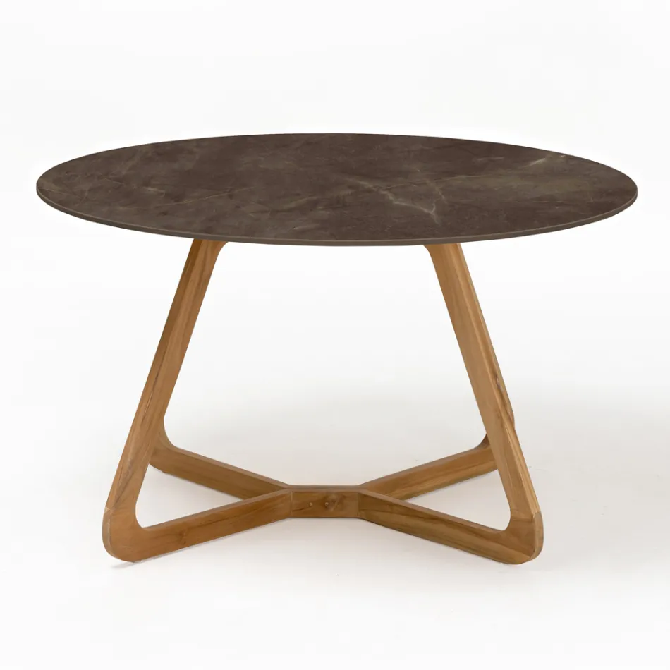 Ronde buitentafel in Pulpis bruin keramiek Made in Italy - Pegaso Viadurini