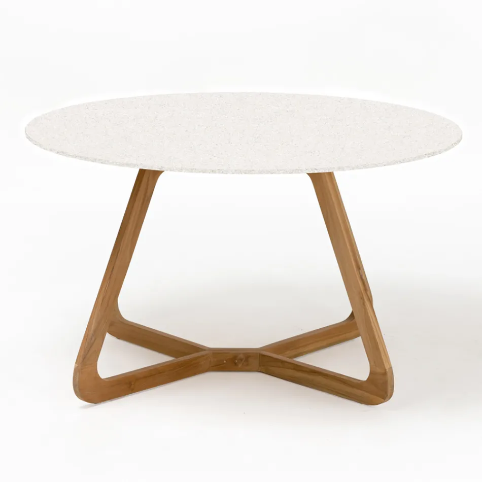 Ronde buitentafel in wit terrazzo keramiek Made in Italy - Pegaso Viadurini