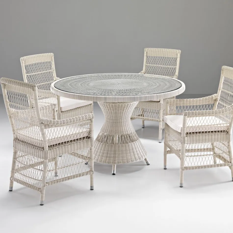 Ronde Tuintafel met 4 Fauteuils met Armleuningen - Gigi Viadurini