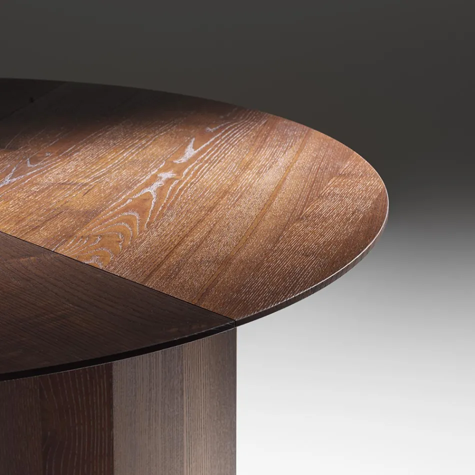 Ronde eettafel van essenhoutfineer - Libra Viadurini