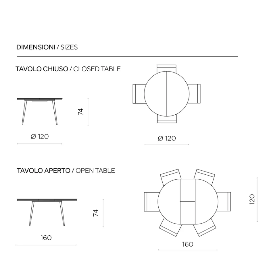 Ronde tafel voor zes personen met MDF-blad en metalen onderstel - Croma Viadurini