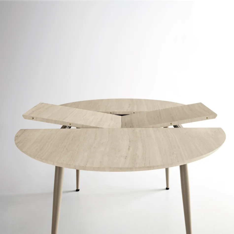 Ronde tafel voor zes personen met MDF-blad en metalen onderstel - Croma Viadurini